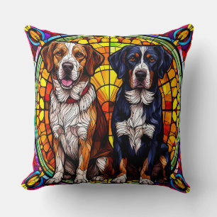 Coussin Deux chiens dans un design de vitrail
