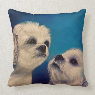 Coussin Deux chiots maltais blancs