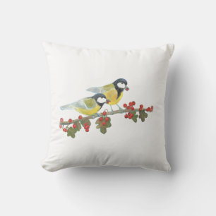Coussin Deux Grands Oiseaux de Tit sur la branche de l'épi