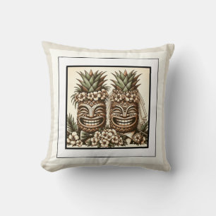Coussin Deux mariés Tête de Tiki d'ananas gay Mariage rétr