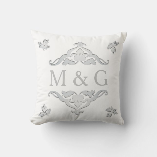 Coussin Deux monogrammes avec Scrollwork et feuille A24 (Recto)