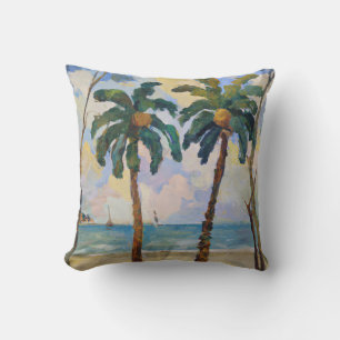 Coussin Deux palmiers tropicaux Peinture à l'huile