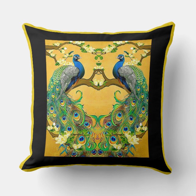 Coussin Deux Peacocks bleus indiens mâles (Recto)