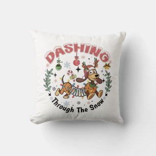 Coussin Dévaler la neige - drôle de dachshund - Noël