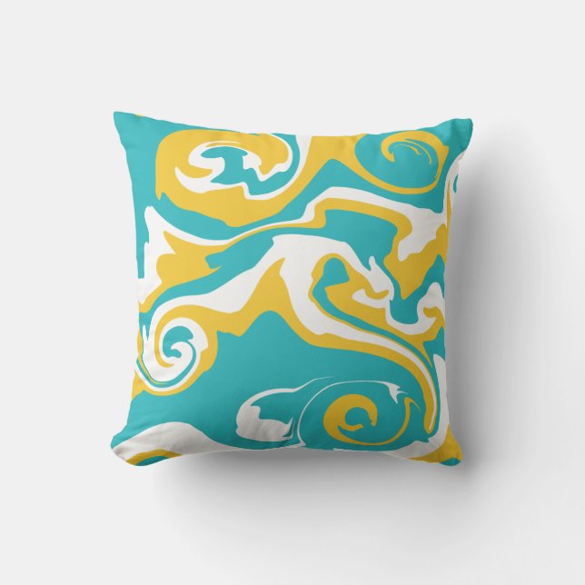 Coussin Déversement - Turquoise et Jaune (Recto)