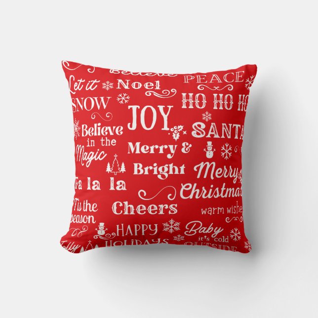 Coussin Devis vacances | Mots de Noël Rouge (Recto)