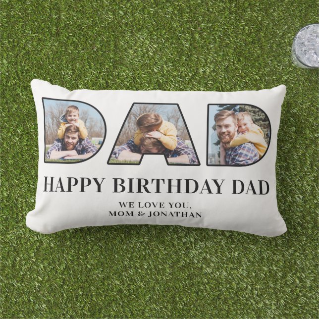 Coussin D'extérieur 3 Photo Collage Joyeux Anniversaire Papa Photo déc (Herbe)