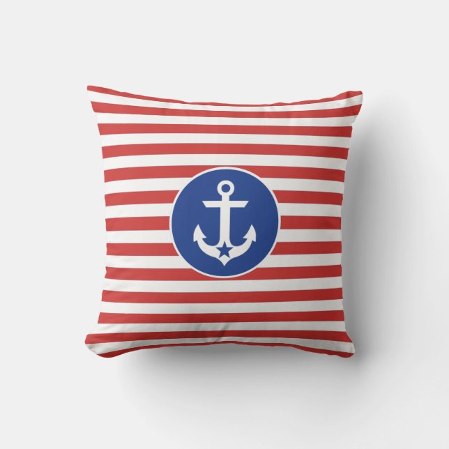 Coussin D'extérieur 4 juillet carreau rayé d'Ancre nautique (Recto)