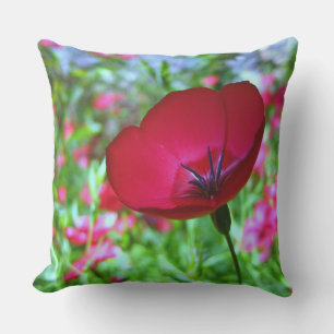 Coussin d'extérieur à fleurs sauvages rouges