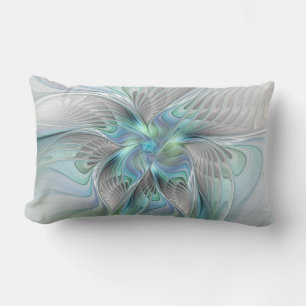 Coussin D'extérieur Abstrait Bleu Vert Papillon Imaginaire Fractal Art