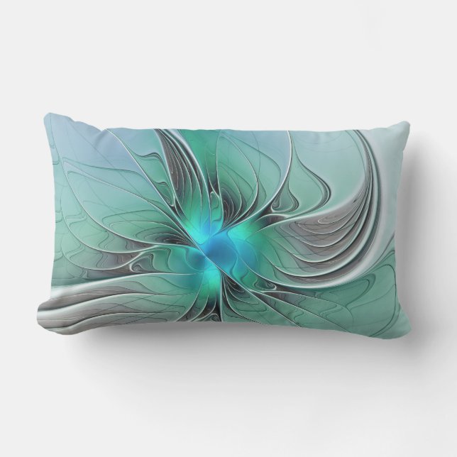 Coussin D'extérieur Abstrait De Bleu, Art Fractal Moderne (Recto)