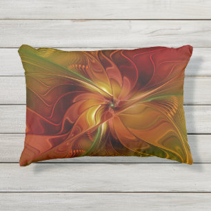 Coussin D'extérieur Abstrait Rouge Orange Brown Vert Fractal Art Flowe