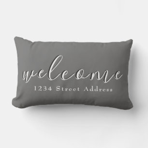 Coussin D'extérieur Accueil et adresse simples Script Gris