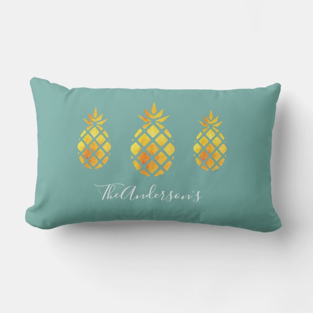 Coussin D'extérieur Ananas d'or vert de mer (Recto)