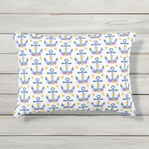 Coussin D'extérieur Ancre Bleue Coquillages pourpres Aiguille jaune