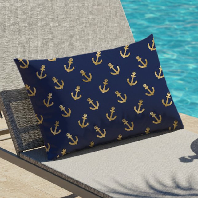 Coussin D'extérieur Ancre d'or Motif Marine Bleu Nautique extérieur (Créateur téléchargé)
