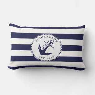 Coussin D'extérieur Ancre marine Famille Bleu et Blanc Stripes