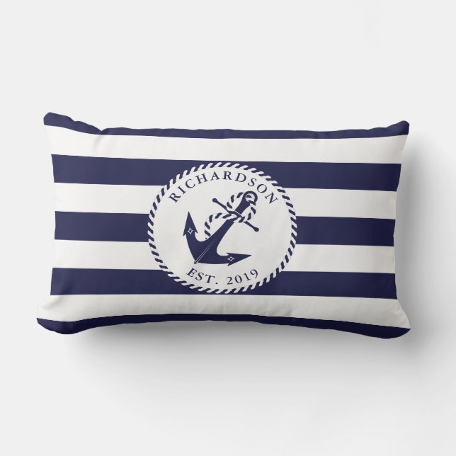 Coussin D'extérieur Ancre marine Famille Bleu et Blanc Stripes (Recto)