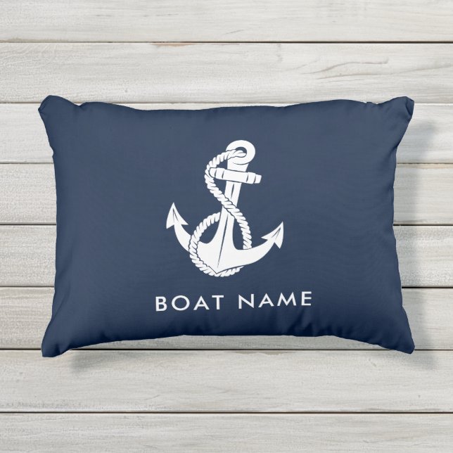 Coussin D'extérieur Ancre nautique Nom du bateau bleu de la Marine (Devant)