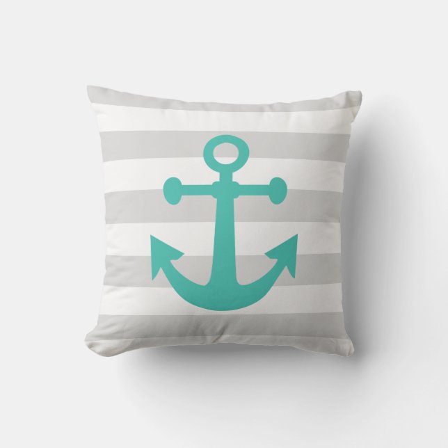 Coussin D'extérieur Ancre turquoise des rayures gris marine (Recto)