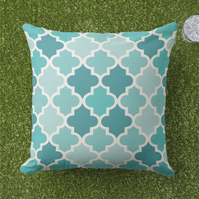 Coussin D'extérieur Aqua Blue Marocain moderne Quatrefoil Carrelage Mo (Herbe)