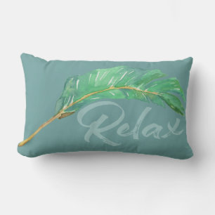 Coussin D'extérieur Aquarelle bleu feuille banane vert extérieur
