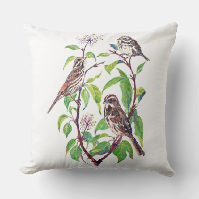 Coussin D'extérieur Aquarelle Bruant Oiseau Famille Art Nature (Recto)
