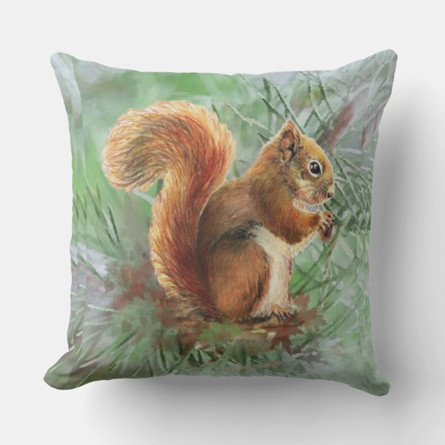 Coussin D'extérieur Aquarelle Écureuil Animal Nature Art (Recto)