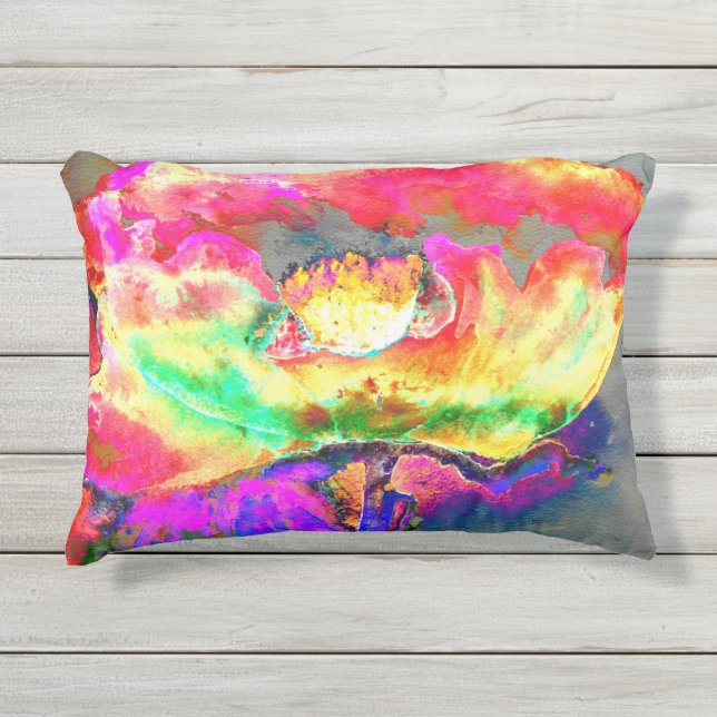 Coussin D'extérieur aquarelle jaune rose Abstraite peinture florale (Devant)