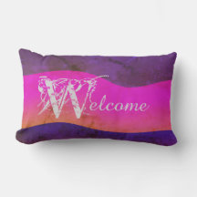 Aquarelle rose violet bleu chic extérieur "Bienven