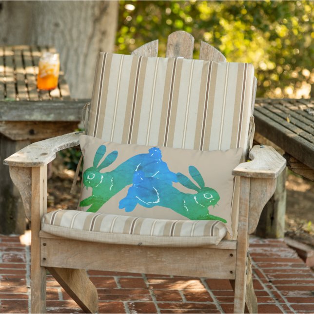 Coussin D'extérieur Aquarelle Vert lapin Lièvre Kaki Tan Animal  (Chaise)