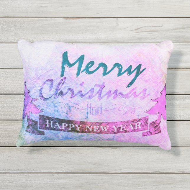 Coussin D'extérieur Arbres pourpres d'aquarelle de Joyeux Noël (Dos)