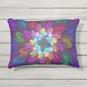 Coussin D'extérieur Art abstrait fractal de fleurs psychédéliques colo