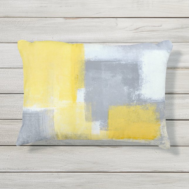 Coussin D'extérieur Art abstrait gris et jaune "régulier" (Dos)