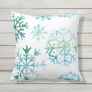 Coussin D'extérieur Art bleu d'aquarelle de flocon de neige