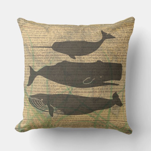 Coussin D'extérieur Baleine antique Vie marine (Recto)