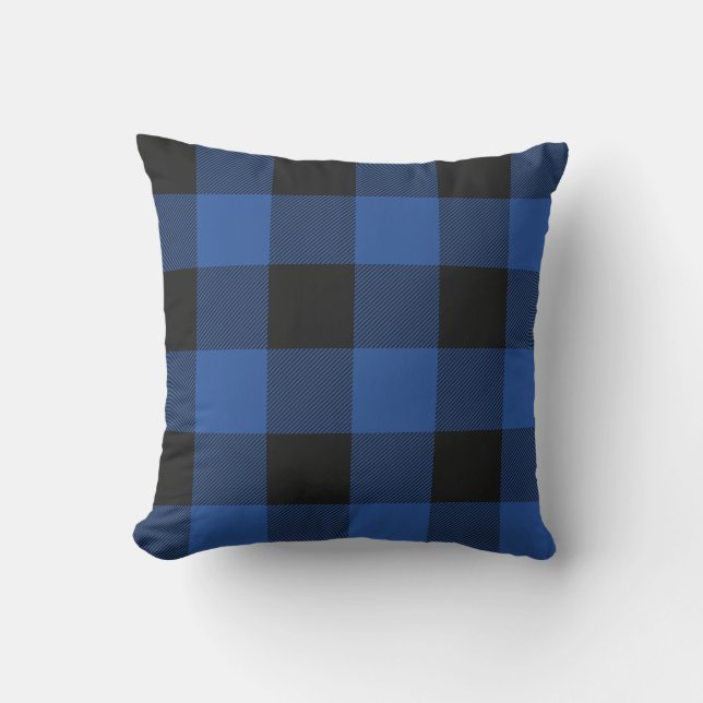 Coussin D'extérieur Balle bleu rustique et noir à chèque plaqué (Recto)