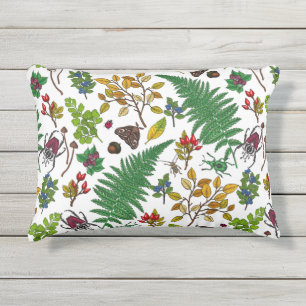 Coussin D'extérieur Berries forestières, feuilles et buissons sur blan