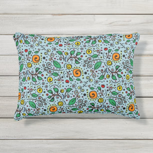 Coussin D'extérieur Berry Motif à fleurs orange Swirl Turquoise -