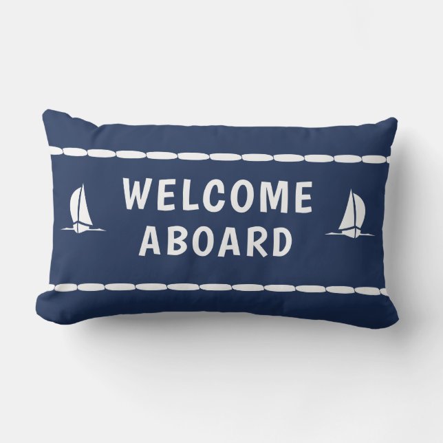 Coussin D'extérieur Bienvenue à bord du voilier blanc sur Blue (Recto)