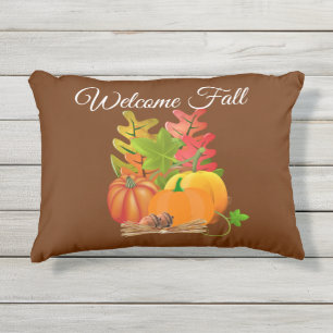 Coussin D'extérieur Bienvenue automne saison orange citrouille sur mar