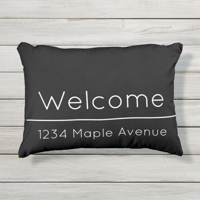 Coussin D'extérieur Bienvenue Black and White Home Street Adresse (Devant)