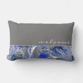 Coussin D'extérieur Bienvenue | Blanc gris et bleu Abstrait floral