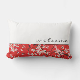 Coussin D'extérieur Bienvenue | Blossoms blancs rouges et noirs