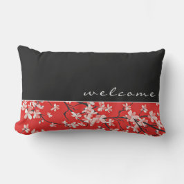 Coussin D'extérieur Bienvenue | Fleurs rouges noires et blanches de c