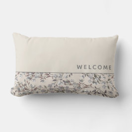 Coussin D'extérieur Bienvenue | Linge de maison beige et fleurs grise