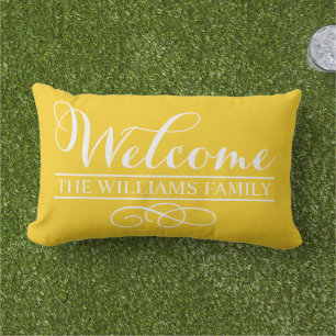 Coussin D'extérieur Bienvenue Nom de famille bleu jaune