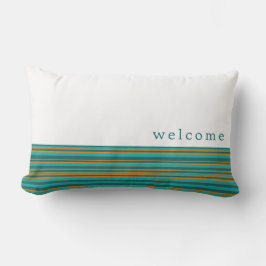 Coussin D'extérieur Bienvenue | Turquoise blanc et Motif de bande ora