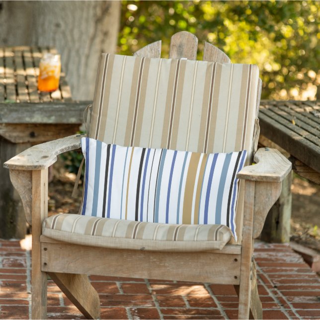 Coussin D'extérieur Bleu or et blanc Beach Stripes Côté (Chaise)
