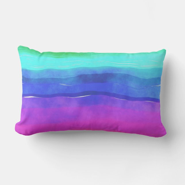 Coussin D'extérieur bleu turquoise bleu clair pourpre Aquarelle rayure (Recto)